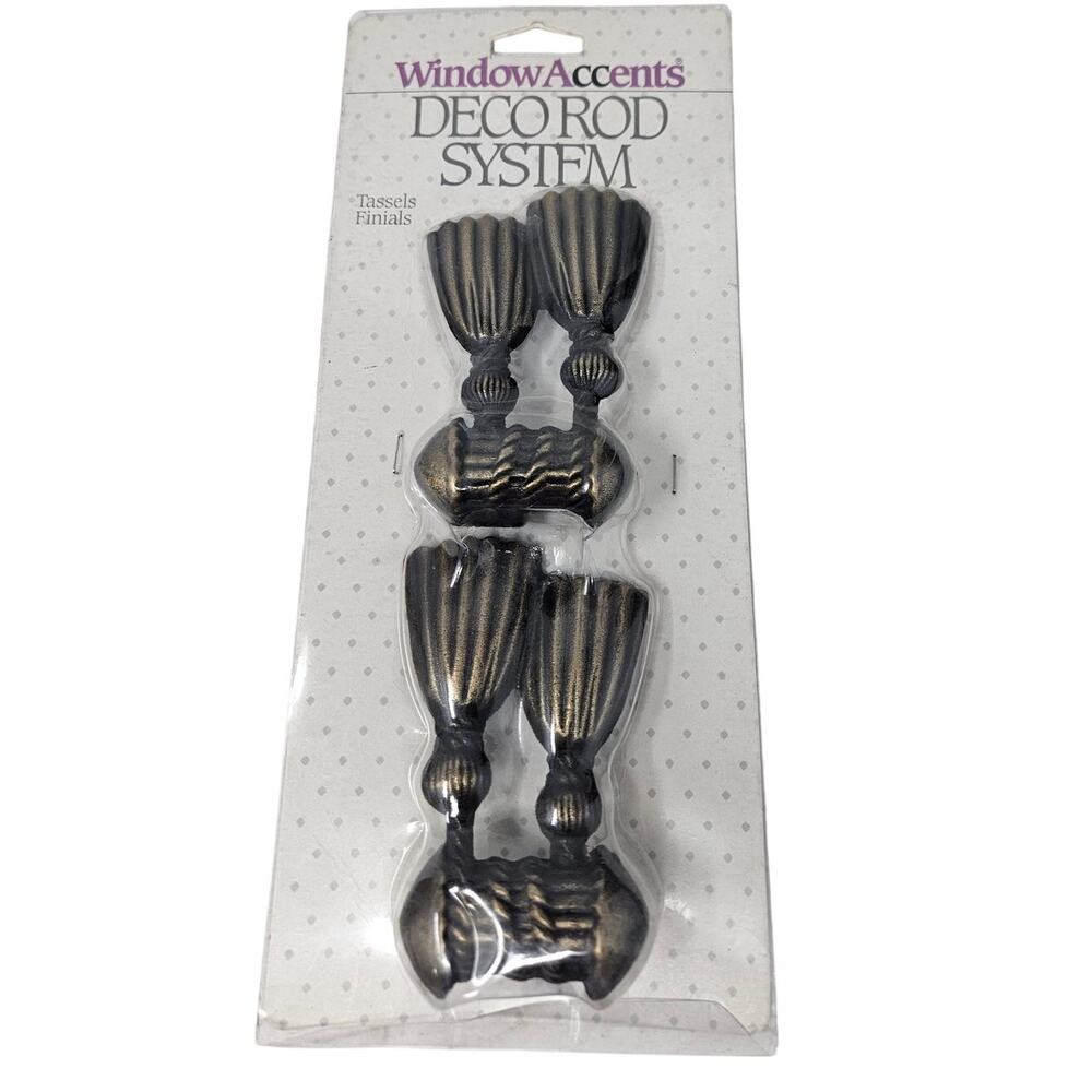 Vintage 90s Window Accents Deco Rod System 2 Brass Tassels Finials Classic